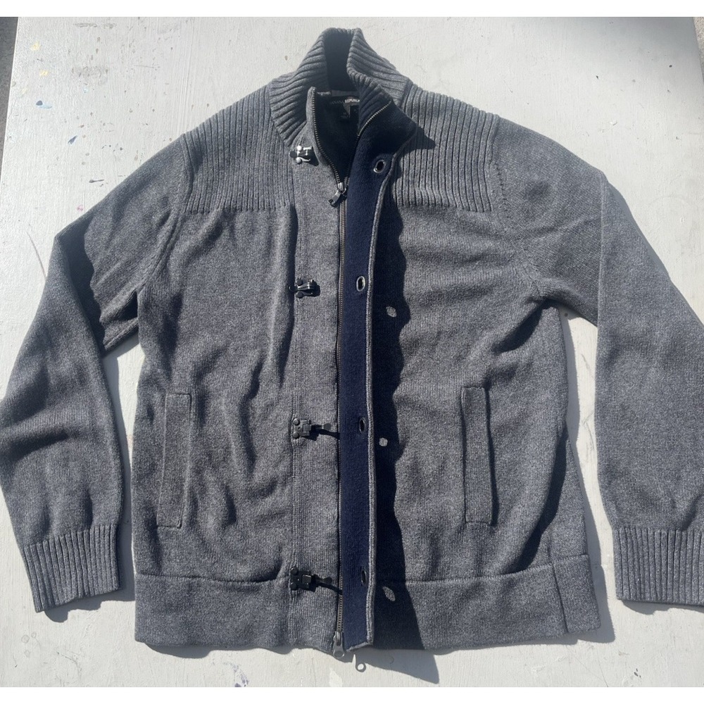Men's Banana Republic Sweater Gray Solid M Toggle Professor Fisherman Cardigan